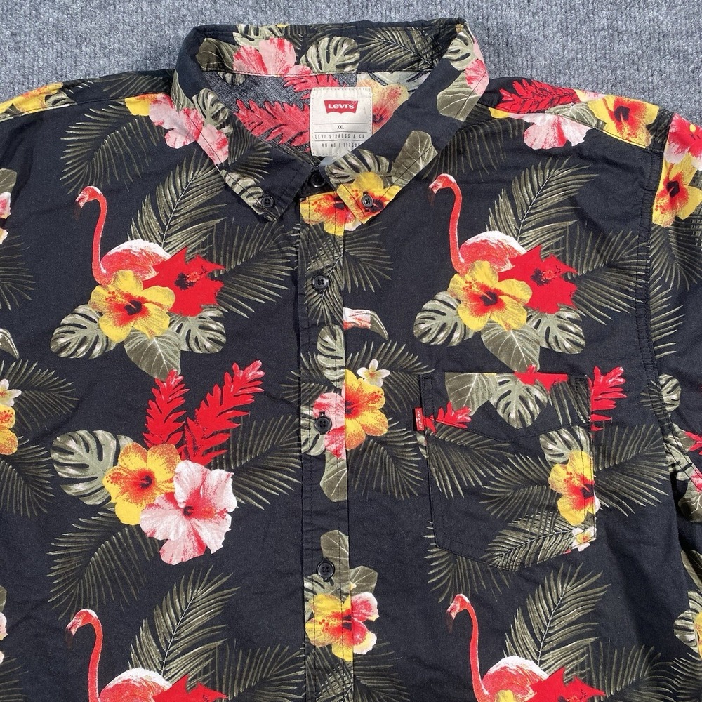 Levis Mens 2XL Flamingo All Over Print Hawaiian Short Sleeve Shirt Button up